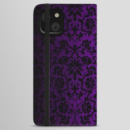 Purple and Black Damask Pattern Design iPhone Wallet Case