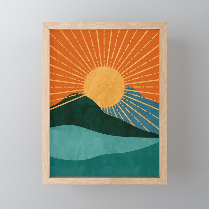 Landscape Sunrise, Colourful Print Framed Mini Art Print