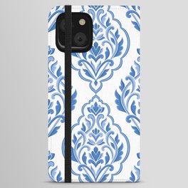 Blue and white damask vintage seamless pattern. Vintage, paisley elements. Traditional, Turkish motifs.  iPhone Wallet Case