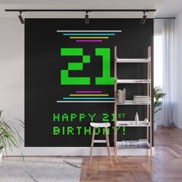 [ Thumbnail: 21st Birthday - Nerdy Geeky Pixelated 8-Bit Computing Graphics Inspired Look Wall Mural ]
