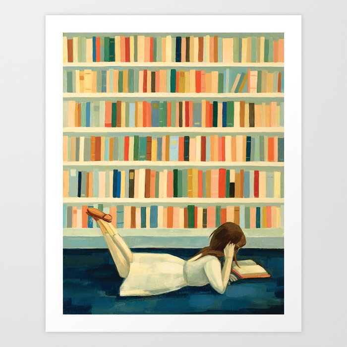 I Saw Her In the Library Kunstdrucke | Gemälde, Acrylic, Bibliothek, Bücher, Vintage, Colorful, Librarian, Lesen, Writer, Reader