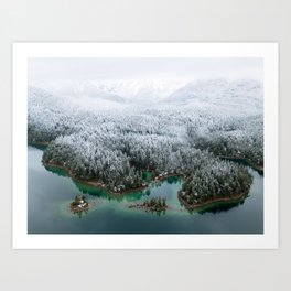 Winter Wonderland – Islands in a Mountain Lake Landscape Art Print