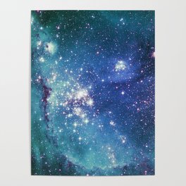 Turquoise Glitter Star Galaxy Poster