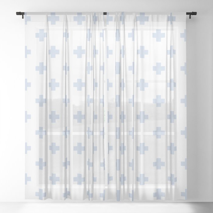 Pale Blue Swiss Cross Pattern Sheer Curtain By Seafoam12 Society6 Pale Blue Swiss Cross Pattern Sheer, Blue Patterned Curtains