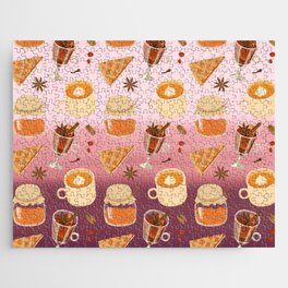 Sweet Pink Orange Brown Breakfast Coffee Pie Ombre Illustration Jigsaw Puzzle