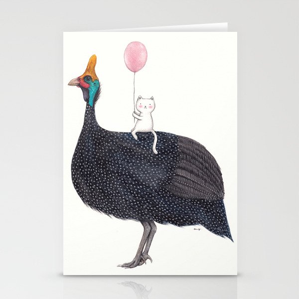 Guinea Fowl and Cat Stationery Cards