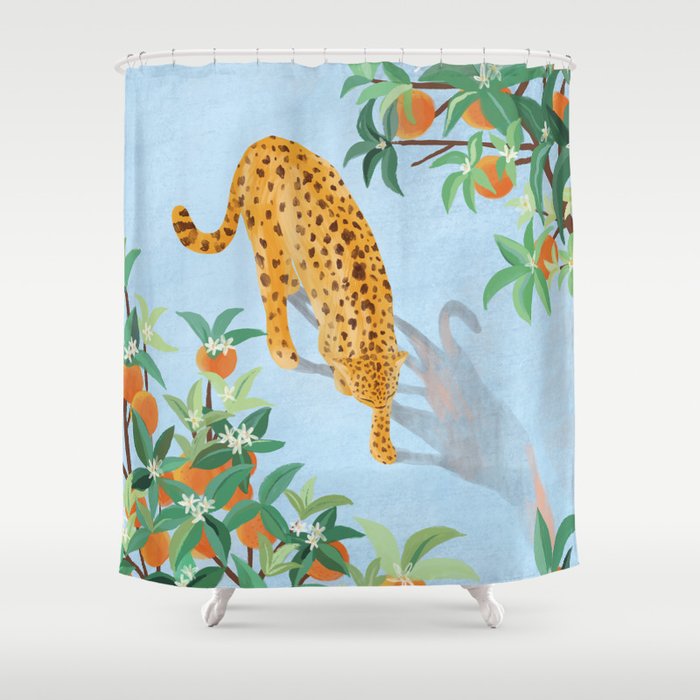 Leopard and Orange Trees Shower Curtain