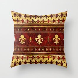 Fleur-de-lis Red Marble and Gold Throw Pillow