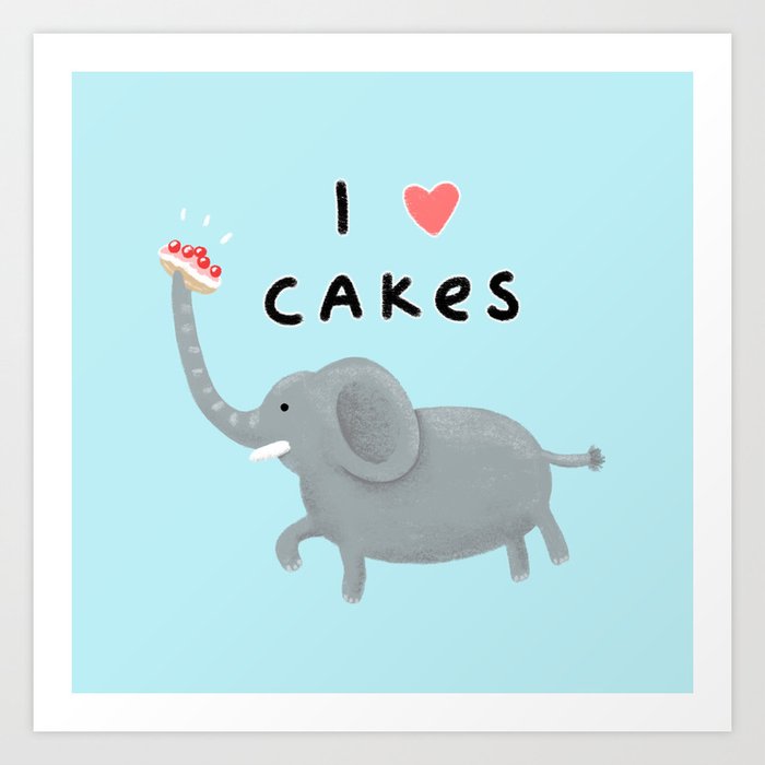Elephant Loves Cakes Art Print