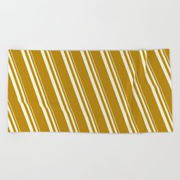 [ Thumbnail: Beige and Dark Goldenrod Colored Stripes Pattern Beach Towel ]
