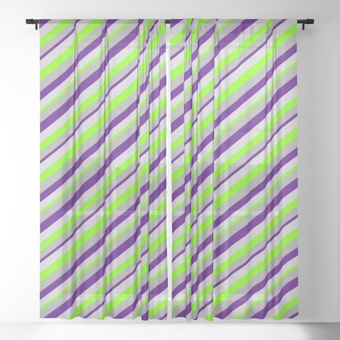 Dark Grey, Indigo, Light Grey, and Green Colored Lines Pattern Sheer Curtain