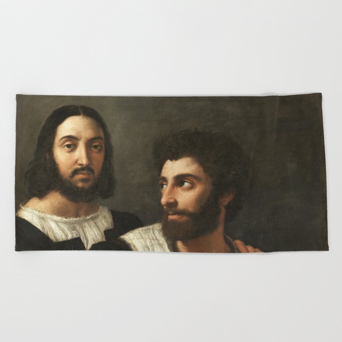 Portrait of the artist and his friend by Raffaello Sanzio  Beach Towel