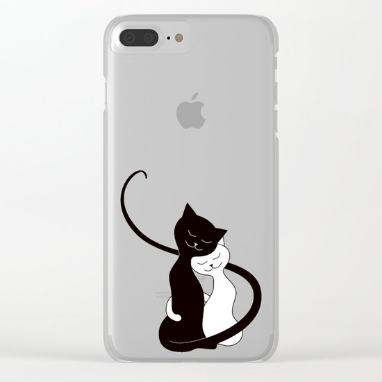 White And Black Cats In Love (red) Clear iPhone Case