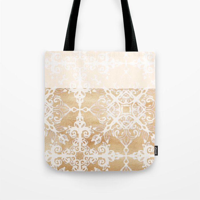 White Doodle Pattern on Sepia Watercolor Ink - neutral tan, cream & brown Tote Bag