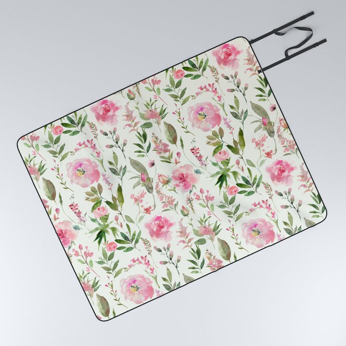 English Pink Flower Garden Picnic Blanket