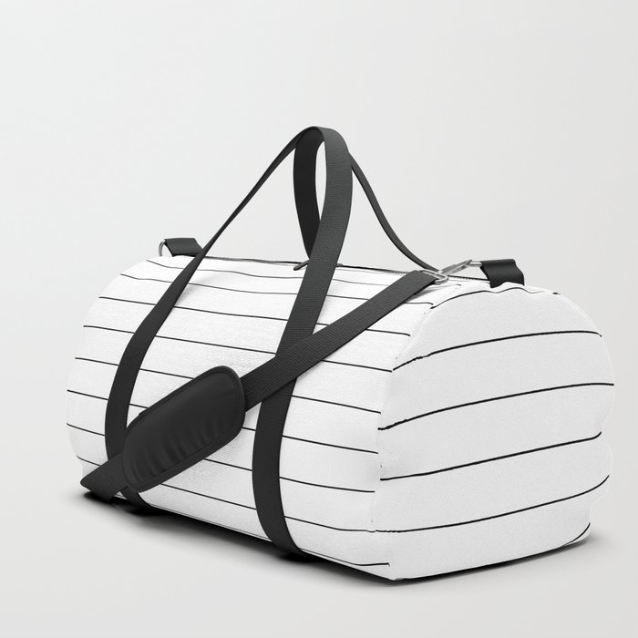 White And Black Pinstripe Line Stripe Minimalist Stripes Lines Drawing Duffle Bag