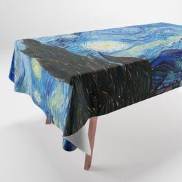 The Starry Night - La Nuit étoilée oil-on-canvas post-impressionist landscape masterpiece painting in original blue and yellow by Vincent van Gogh Tablecloth