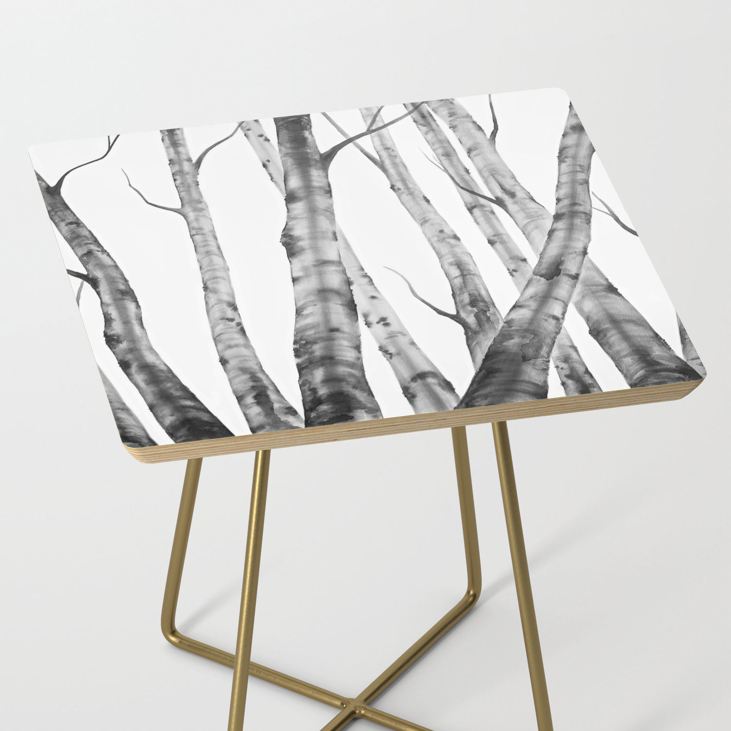 Birch Tree Watercolour Painting Black And White Black And
