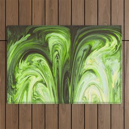 Bright Neon Green Abstraction Artwork Outdoor Rug