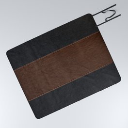 Image of a Brown & Black Stitched Leather Image Picnic Blanket