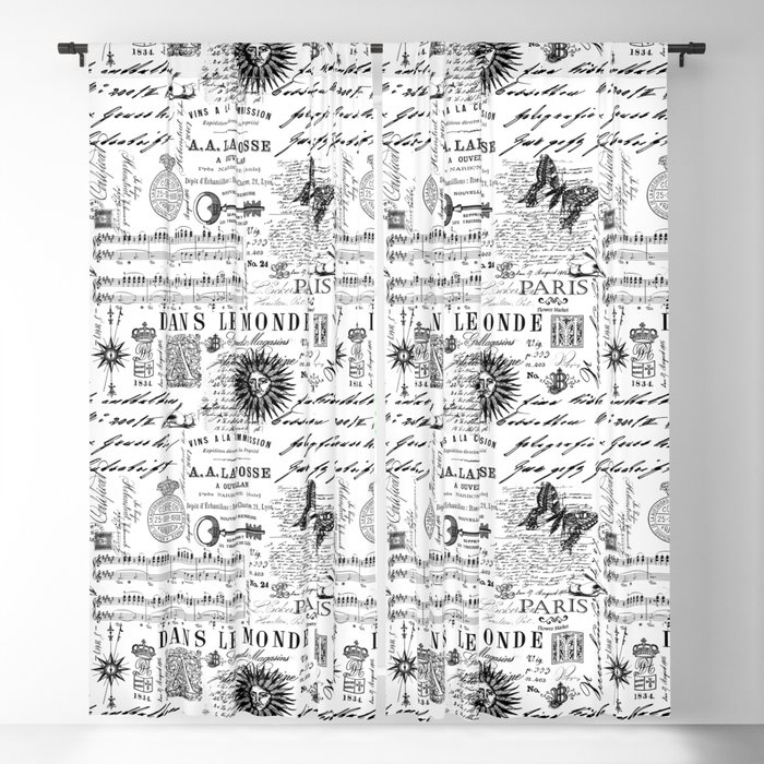 Black And White Vintage Handlettering And Ornaments Script Pattern Blackout Curtain