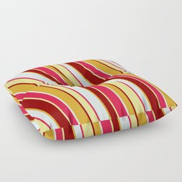 [ Thumbnail: Crimson, Tan, Dark Red, Goldenrod, and Light Cyan Colored Lines Pattern Floor Pillow ]