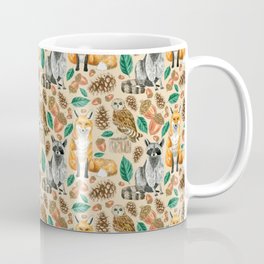 Woodland Creatures Illustrated Watercolor Pattern Coffee Mug