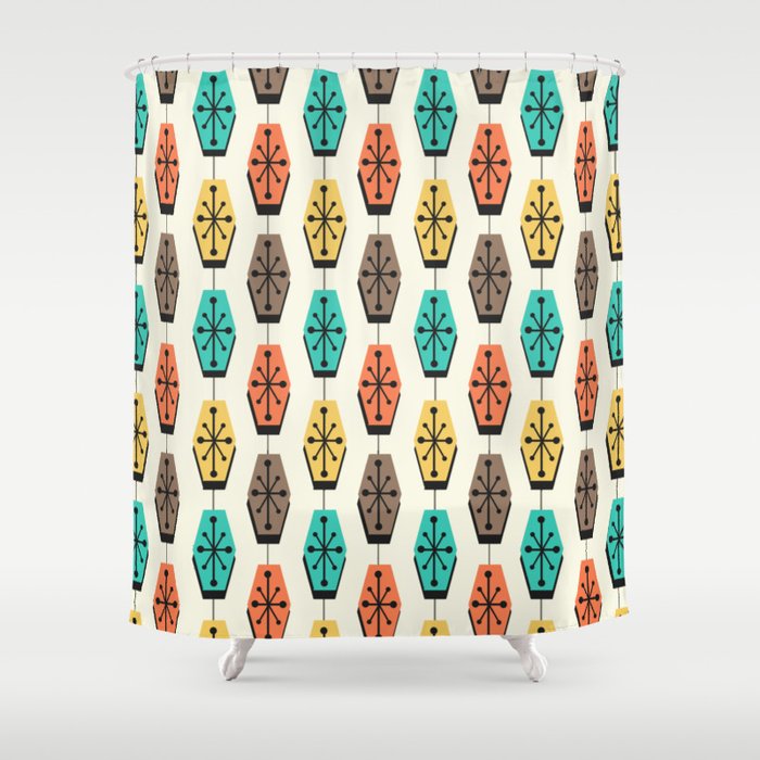 Mid Century Modern Hexagons Colorful Shower Curtain