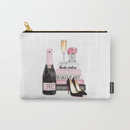 Champagne, pink, books, shoes, peonies, Peony, Fashion illustration, Fashion, Amanda Greenwood Carry-All Pouch