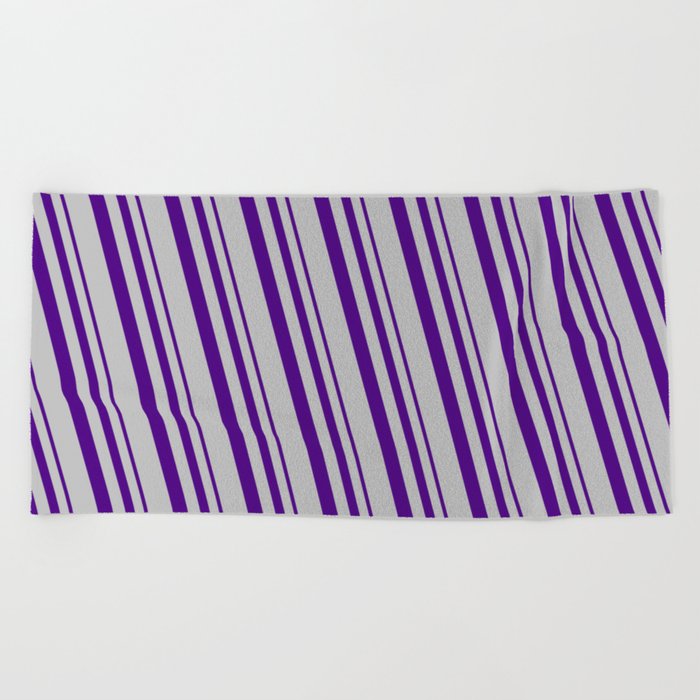Indigo and Grey Colored Pattern of Stripes Beach Towel