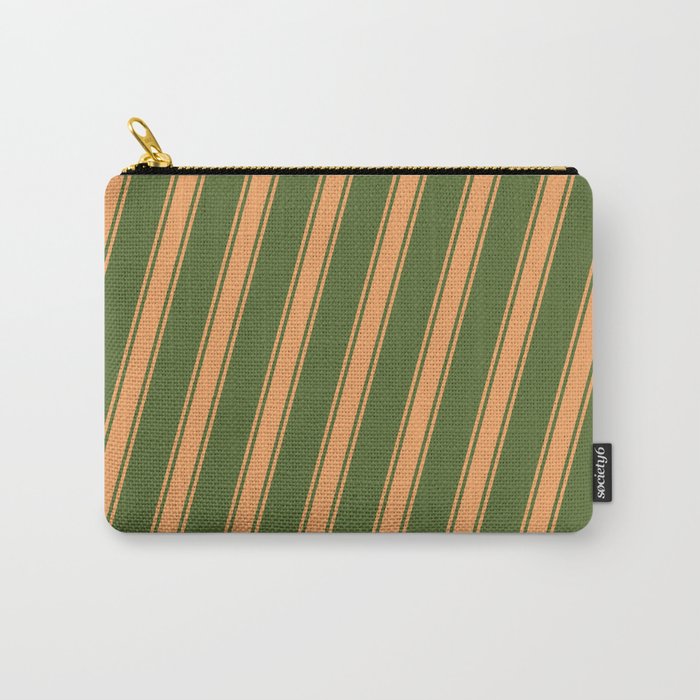 Dark Olive Green & Brown Colored Stripes/Lines Pattern Carry-All Pouch