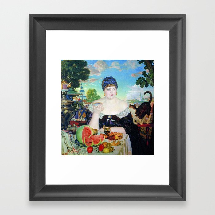 “The Merchant’s Wife at Tea” by Boris Kustodiev (1918) Framed Art Print