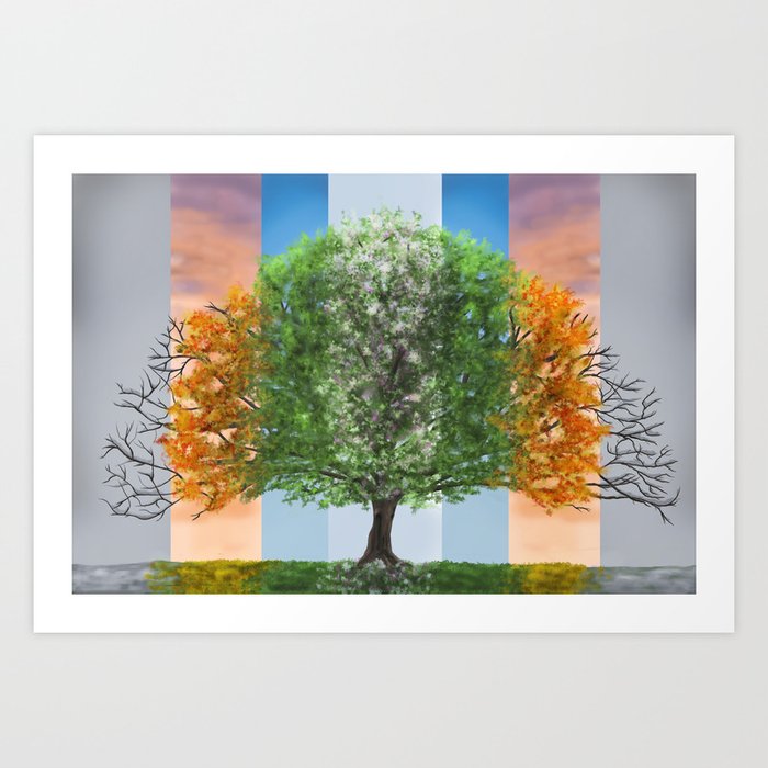 Digital Painting Of The Seasons Of The Year In A Tree Art Print By