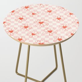Cartoonish Bright Red Heart Flowers on Pastel Checkerboard Side Table