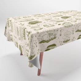 Mushroom Toile in Green Tablecloth | Cottagecore, Flowers, Mushroom, Curated, Forest, Plants, Beige, French, Digital, Mushrooms 