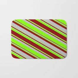 [ Thumbnail: Dark Red, Grey & Chartreuse Colored Lined/Striped Pattern Bath Mat ]