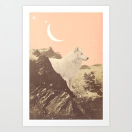 Giant White Wolf in Mountains Art Print