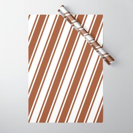 [ Thumbnail: White and Sienna Colored Lined/Striped Pattern Wrapping Paper ]