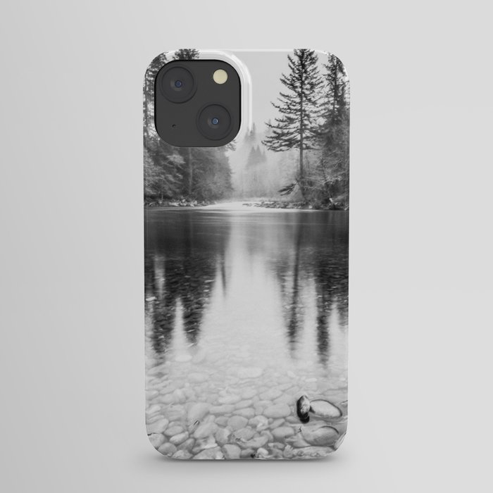 Forest Reflection Lake - Black and White  - Nature Photography iPhone Case