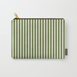 [ Thumbnail: Beige and Dark Olive Green Colored Pattern of Stripes Carry-All Pouch ]