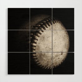 Battered Baseball in Black and White Wood Wall Art