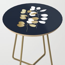 Leaf Duo, Gold and White on Navy Blue Side Table