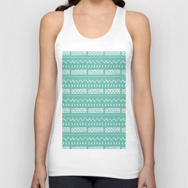 Zesty Zig Zag Bow Teal Blue and White Mud Cloth Pattern Unisex Tank Top