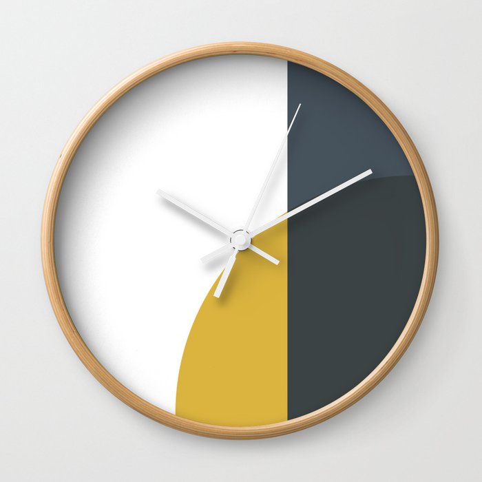 Minimalist Abstract Geometric in Mustard Yellow, Navy Blue, and White Wall Clock