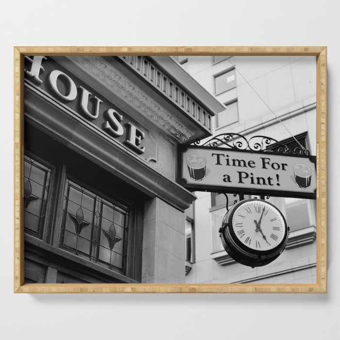 Time for a beer, vintage bar sign in black and white | Moment of relax Serving Tray