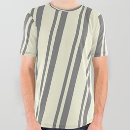 [ Thumbnail: Gray & Beige Colored Lines/Stripes Pattern All Over Graphic Tee ]