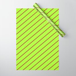 [ Thumbnail: Brown and Light Green Colored Lined/Striped Pattern Wrapping Paper ]