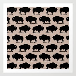 Buffalo Bison Pattern 265 Beige and Black Art Print