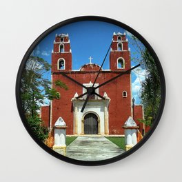 Mexico Photography - Beautiful Catholic Church Under The Blue Sky Wall Clock