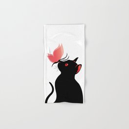 Black Cat Hand & Bath Towel | Abstract, Graphicdesign, Illustration, Black, Digital, Red, Butterfly, Cat 